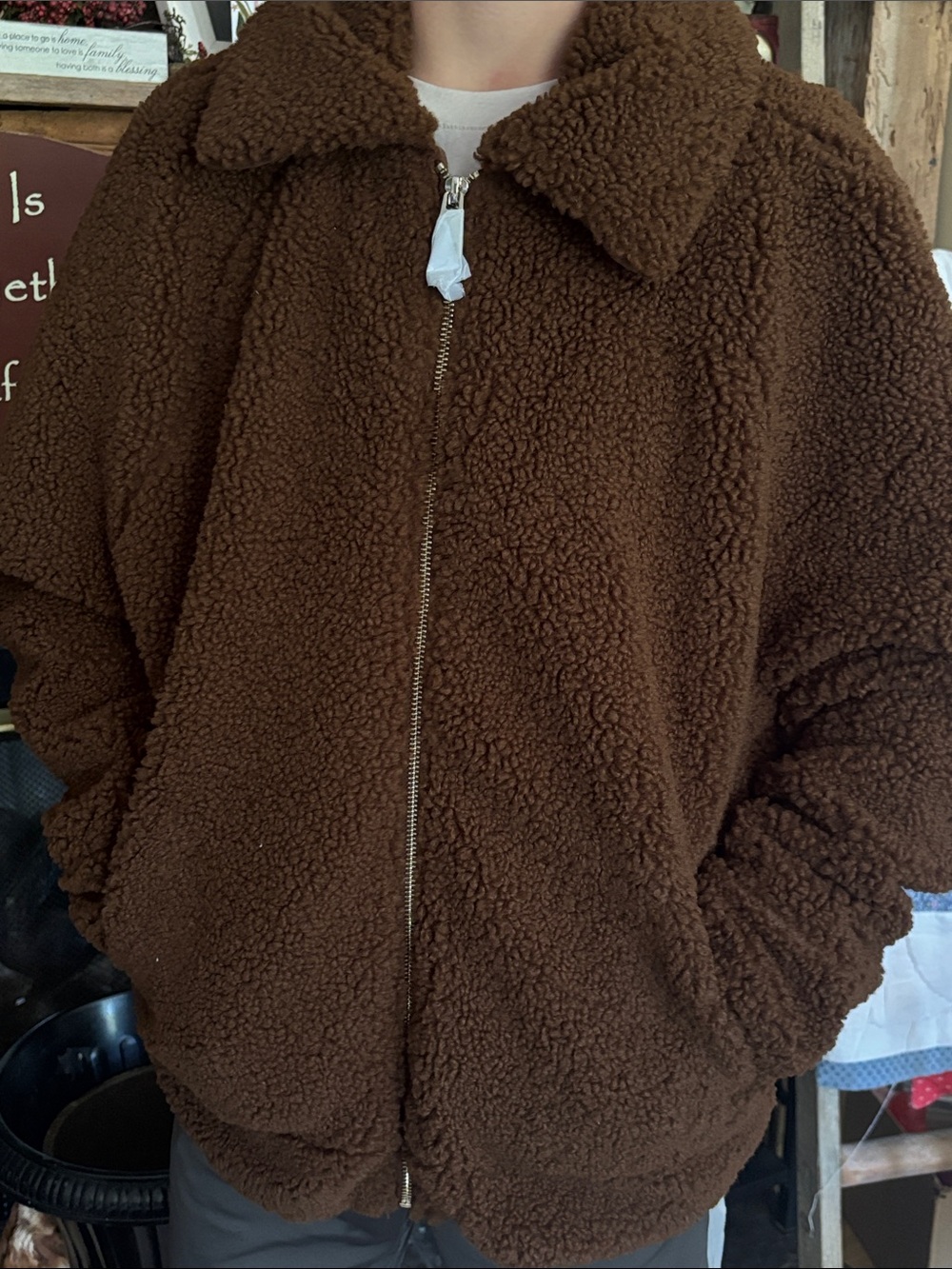 Cozy Teddy Zip-Up Jacket in Dark Brown